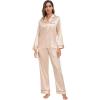 image:imageSWOMOG Family Matching Button Down Pajamas Pjs Silk Satin Long Sleeve Shirt Long Pants Set Sleepwear 2 Pcs Outfits LoungewearChampagne