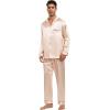 image:imageSWOMOG Family Matching Button Down Pajamas Pjs Silk Satin Long Sleeve Shirt Long Pants Set Sleepwear 2 Pcs Outfits LoungewearChampagne