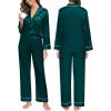 image:imageSWOMOG Family Matching Button Down Pajamas Pjs Silk Satin Long Sleeve Shirt Long Pants Set Sleepwear 2 Pcs Outfits LoungewearDark Green