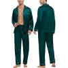 image:imageSWOMOG Family Matching Button Down Pajamas Pjs Silk Satin Long Sleeve Shirt Long Pants Set Sleepwear 2 Pcs Outfits LoungewearDark Green