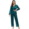 image:imageSWOMOG Family Matching Button Down Pajamas Pjs Silk Satin Long Sleeve Shirt Long Pants Set Sleepwear 2 Pcs Outfits LoungewearGreen
