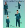 image:imageSWOMOG Family Matching Button Down Pajamas Pjs Silk Satin Long Sleeve Shirt Long Pants Set Sleepwear 2 Pcs Outfits LoungewearGreen