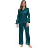 image:imageSWOMOG Family Matching Button Down Pajamas Pjs Silk Satin Long Sleeve Shirt Long Pants Set Sleepwear 2 Pcs Outfits LoungewearGreen
