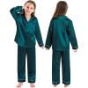 image:imageSWOMOG Family Matching Button Down Pajamas Pjs Silk Satin Long Sleeve Shirt Long Pants Set Sleepwear 2 Pcs Outfits LoungewearGreen