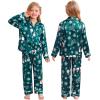 image:imageSWOMOG Family Matching Button Down Pajamas Pjs Silk Satin Long Sleeve Shirt Long Pants Set Sleepwear 2 Pcs Outfits LoungewearGreen Snowman