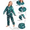 image:imageSWOMOG Family Matching Button Down Pajamas Pjs Silk Satin Long Sleeve Shirt Long Pants Set Sleepwear 2 Pcs Outfits LoungewearGreen Snowman
