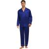 image:imageSWOMOG Family Matching Button Down Pajamas Pjs Silk Satin Long Sleeve Shirt Long Pants Set Sleepwear 2 Pcs Outfits LoungewearNavy Blue