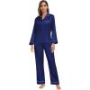 image:imageSWOMOG Family Matching Button Down Pajamas Pjs Silk Satin Long Sleeve Shirt Long Pants Set Sleepwear 2 Pcs Outfits LoungewearNavy Blue