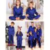 image:imageSWOMOG Family Matching Button Down Pajamas Pjs Silk Satin Long Sleeve Shirt Long Pants Set Sleepwear 2 Pcs Outfits LoungewearNavy Blue