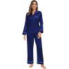 image:imageSWOMOG Family Matching Button Down Pajamas Pjs Silk Satin Long Sleeve Shirt Long Pants Set Sleepwear 2 Pcs Outfits LoungewearNavy Blue