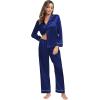 image:imageSWOMOG Family Matching Button Down Pajamas Pjs Silk Satin Long Sleeve Shirt Long Pants Set Sleepwear 2 Pcs Outfits LoungewearNavy Blue