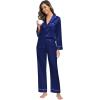 image:imageSWOMOG Family Matching Button Down Pajamas Pjs Silk Satin Long Sleeve Shirt Long Pants Set Sleepwear 2 Pcs Outfits LoungewearNavy Blue