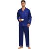 image:imageSWOMOG Family Matching Button Down Pajamas Pjs Silk Satin Long Sleeve Shirt Long Pants Set Sleepwear 2 Pcs Outfits LoungewearNavy Blue