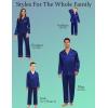 image:imageSWOMOG Family Matching Button Down Pajamas Pjs Silk Satin Long Sleeve Shirt Long Pants Set Sleepwear 2 Pcs Outfits LoungewearNavy Blue