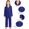 image:imageSWOMOG Family Matching Button Down Pajamas Pjs Silk Satin Long Sleeve Shirt Long Pants Set Sleepwear 2 Pcs Outfits LoungewearNavy Blue