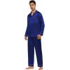 image:imageSWOMOG Family Matching Button Down Pajamas Pjs Silk Satin Long Sleeve Shirt Long Pants Set Sleepwear 2 Pcs Outfits LoungewearNavy Blue