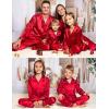 image:imageSWOMOG Family Matching Button Down Pajamas Pjs Silk Satin Long Sleeve Shirt Long Pants Set Sleepwear 2 Pcs Outfits LoungewearRed