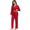 image:imageSWOMOG Family Matching Button Down Pajamas Pjs Silk Satin Long Sleeve Shirt Long Pants Set Sleepwear 2 Pcs Outfits LoungewearRed