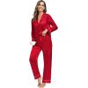 image:imageSWOMOG Family Matching Button Down Pajamas Pjs Silk Satin Long Sleeve Shirt Long Pants Set Sleepwear 2 Pcs Outfits LoungewearRed