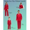 image:imageSWOMOG Family Matching Button Down Pajamas Pjs Silk Satin Long Sleeve Shirt Long Pants Set Sleepwear 2 Pcs Outfits LoungewearRed