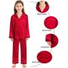 image:imageSWOMOG Family Matching Button Down Pajamas Pjs Silk Satin Long Sleeve Shirt Long Pants Set Sleepwear 2 Pcs Outfits LoungewearRed