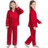 image:imageSWOMOG Family Matching Button Down Pajamas Pjs Silk Satin Long Sleeve Shirt Long Pants Set Sleepwear 2 Pcs Outfits LoungewearRed