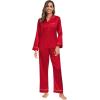 image:imageSWOMOG Family Matching Button Down Pajamas Pjs Silk Satin Long Sleeve Shirt Long Pants Set Sleepwear 2 Pcs Outfits LoungewearRed