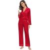 image:imageSWOMOG Family Matching Button Down Pajamas Pjs Silk Satin Long Sleeve Shirt Long Pants Set Sleepwear 2 Pcs Outfits LoungewearRed