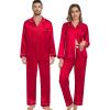 image:imageSWOMOG Family Matching Button Down Pajamas Pjs Silk Satin Long Sleeve Shirt Long Pants Set Sleepwear 2 Pcs Outfits LoungewearRed