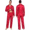image:imageSWOMOG Family Matching Button Down Pajamas Pjs Silk Satin Long Sleeve Shirt Long Pants Set Sleepwear 2 Pcs Outfits LoungewearRed Candy Cane