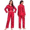 image:imageSWOMOG Family Matching Button Down Pajamas Pjs Silk Satin Long Sleeve Shirt Long Pants Set Sleepwear 2 Pcs Outfits LoungewearRed Candy Cane