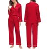 image:imageSWOMOG Family Matching Button Down Pajamas Pjs Silk Satin Long Sleeve Shirt Long Pants Set Sleepwear 2 Pcs Outfits LoungewearReda