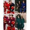 image:imageSWOMOG Family Matching Button Down Pajamas Pjs Silk Satin Long Sleeve Shirt Long Pants Set Sleepwear 2 Pcs Outfits LoungewearReda