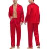 image:imageSWOMOG Family Matching Button Down Pajamas Pjs Silk Satin Long Sleeve Shirt Long Pants Set Sleepwear 2 Pcs Outfits LoungewearReda