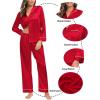 image:imageSWOMOG Family Matching Button Down Pajamas Pjs Silk Satin Long Sleeve Shirt Long Pants Set Sleepwear 2 Pcs Outfits LoungewearReda