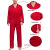 image:imageSWOMOG Family Matching Button Down Pajamas Pjs Silk Satin Long Sleeve Shirt Long Pants Set Sleepwear 2 Pcs Outfits LoungewearReda