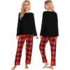 image:imageSWOMOG Family Matching Christmas Pajamas Sets MenWomen Plaid Pants Loungewear and Printed Long Sleeve PjsZred Black Plaid
