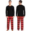 image:imageSWOMOG Family Matching Christmas Pajamas Sets MenWomen Plaid Pants Loungewear and Printed Long Sleeve PjsZred Black Plaid