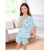 image:imageSWOMOG Girls Pajamas Sets 3 Piece Short Sleeve Sleepwear Summer Cute Pjs Cartoon Print Loungewear for Kids Size 615Blue Cherry