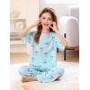 image:imageSWOMOG Girls Pajamas Sets 3 Piece Short Sleeve Sleepwear Summer Cute Pjs Cartoon Print Loungewear for Kids Size 615Blue Cherry