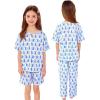 image:imageSWOMOG Girls Pajamas Sets 3 Piece Short Sleeve Sleepwear Summer Cute Pjs Cartoon Print Loungewear for Kids Size 615Blue Monkey