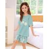 image:imageSWOMOG Girls Pajamas Sets 3 Piece Short Sleeve Sleepwear Summer Cute Pjs Cartoon Print Loungewear for Kids Size 615Green Daisy