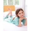 image:imageSWOMOG Girls Pajamas Sets 3 Piece Short Sleeve Sleepwear Summer Cute Pjs Cartoon Print Loungewear for Kids Size 615Green Daisy