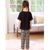 image:imageSWOMOG Girls Pajamas Sets 3 Piece Short Sleeve Sleepwear Summer Cute Pjs Cartoon Print Loungewear for Kids Size 615Leopard Heart