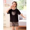 image:imageSWOMOG Girls Pajamas Sets 3 Piece Short Sleeve Sleepwear Summer Cute Pjs Cartoon Print Loungewear for Kids Size 615Leopard Heart
