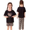 image:imageSWOMOG Girls Pajamas Sets 3 Piece Short Sleeve Sleepwear Summer Cute Pjs Cartoon Print Loungewear for Kids Size 615Leopard Heart