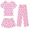 image:imageSWOMOG Girls Pajamas Sets 3 Piece Short Sleeve Sleepwear Summer Cute Pjs Cartoon Print Loungewear for Kids Size 615Pink Monkey
