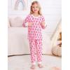 image:imageSWOMOG Girls Pajamas Sets 3 Piece Short Sleeve Sleepwear Summer Cute Pjs Cartoon Print Loungewear for Kids Size 615Pink Monkey