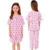 image:imageSWOMOG Girls Pajamas Sets 3 Piece Short Sleeve Sleepwear Summer Cute Pjs Cartoon Print Loungewear for Kids Size 615Pink Monkey