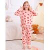 image:imageSWOMOG Girls Pajamas Sets 3 Piece Short Sleeve Sleepwear Summer Cute Pjs Cartoon Print Loungewear for Kids Size 615Pink Strawberry